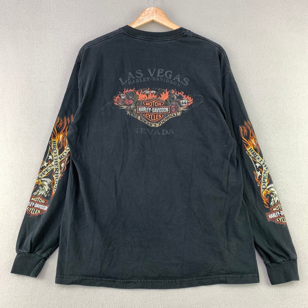 VTG Harley-Davidson Brotherhood Graphic Tee Mens Large Biker Eagle Flame USA